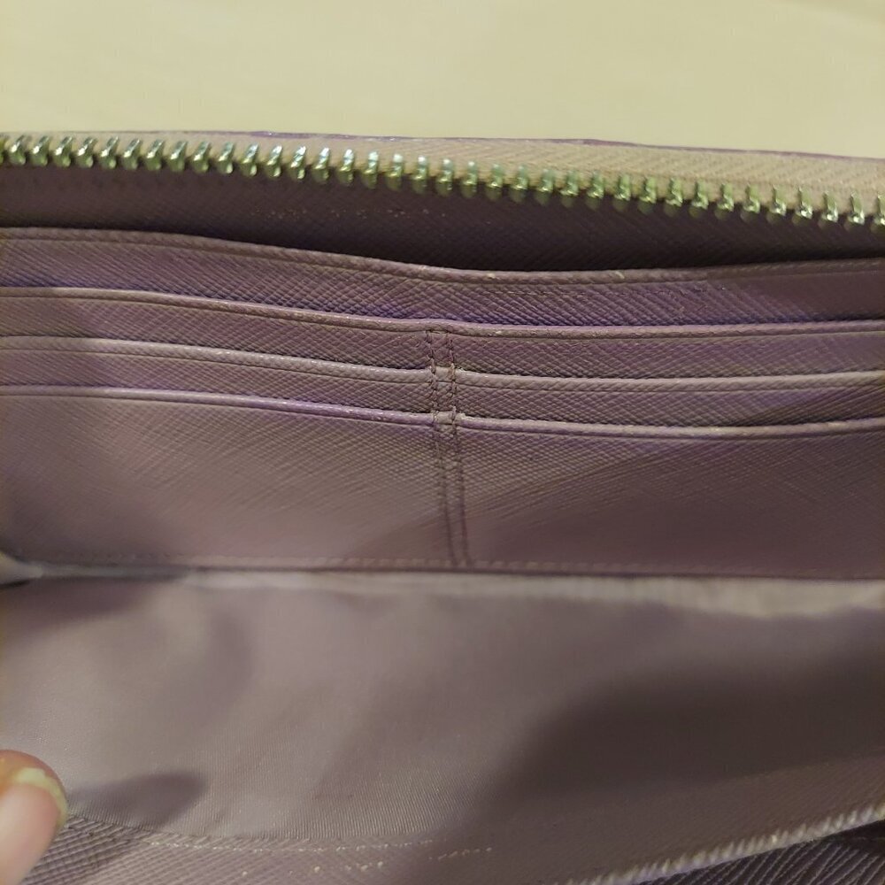 Coach Light Taupe & Lilac Card Bill ID coin Zip Around Accordion Wallet EUC *HP* - Picture 6 of 10
